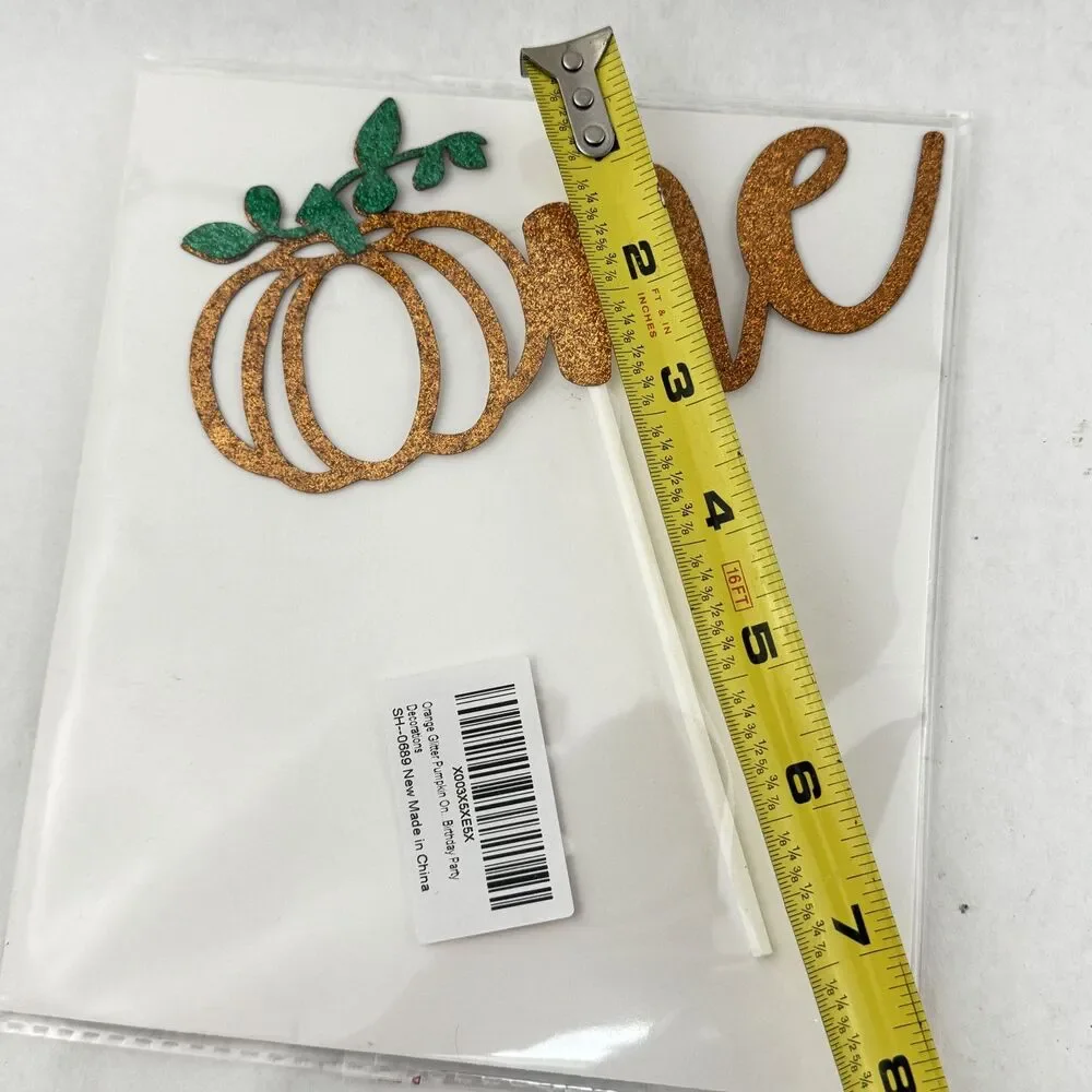 Gold Glitter Little Pumpkin ONE Cake Topper Baby Shower Fall Decor